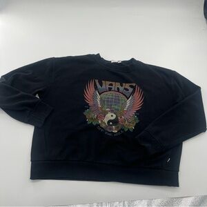 Vans Crewneck Black Pullover Women’s Disco Ball Ying Yang Wings Logo